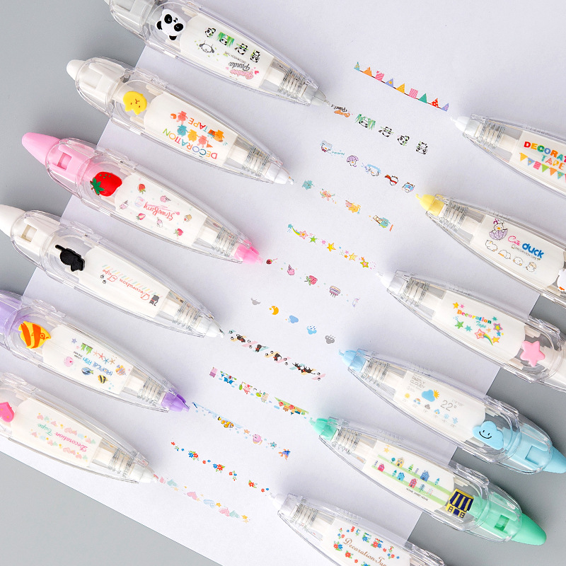 Correction Tape Roller - Kawaiiduck ลูกโป่งรูปปลาเชอร์รี่รูปแพนด้า, แบบกดสตรอเบอร์รี่ตกแต่งเทปลบคำผิดอุปกรณ์การเรียนเครื่องเขียน