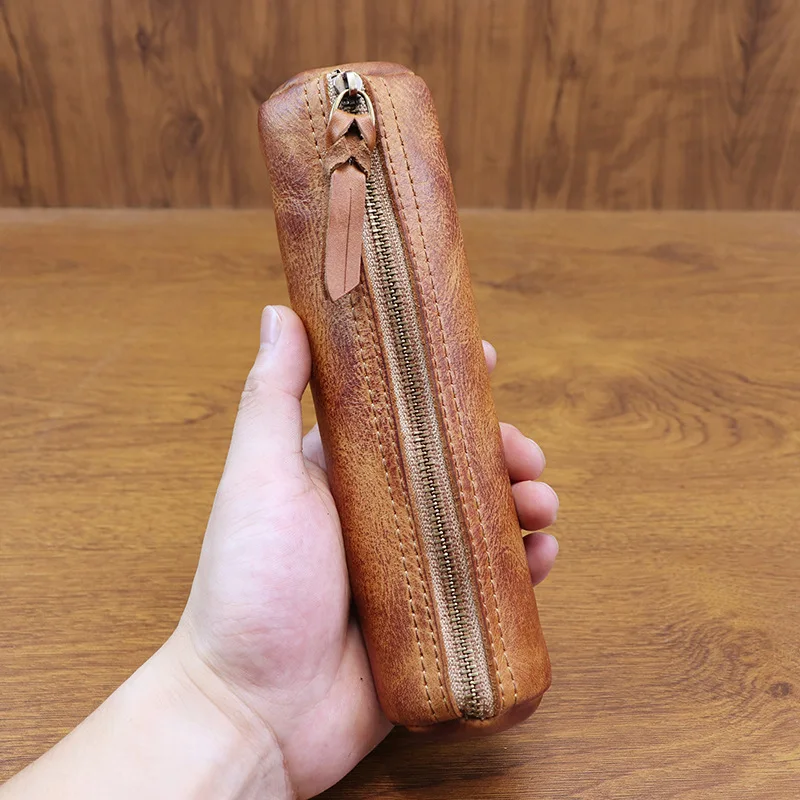 Tan Stationery & Office Supply - กระเป๋าใส่ดินสอหนังวัวฟอกฝาดขัดเงาด้วยมือสไตล์เรโทรสำหรับนักเรียนและคนรุ่นใหม่