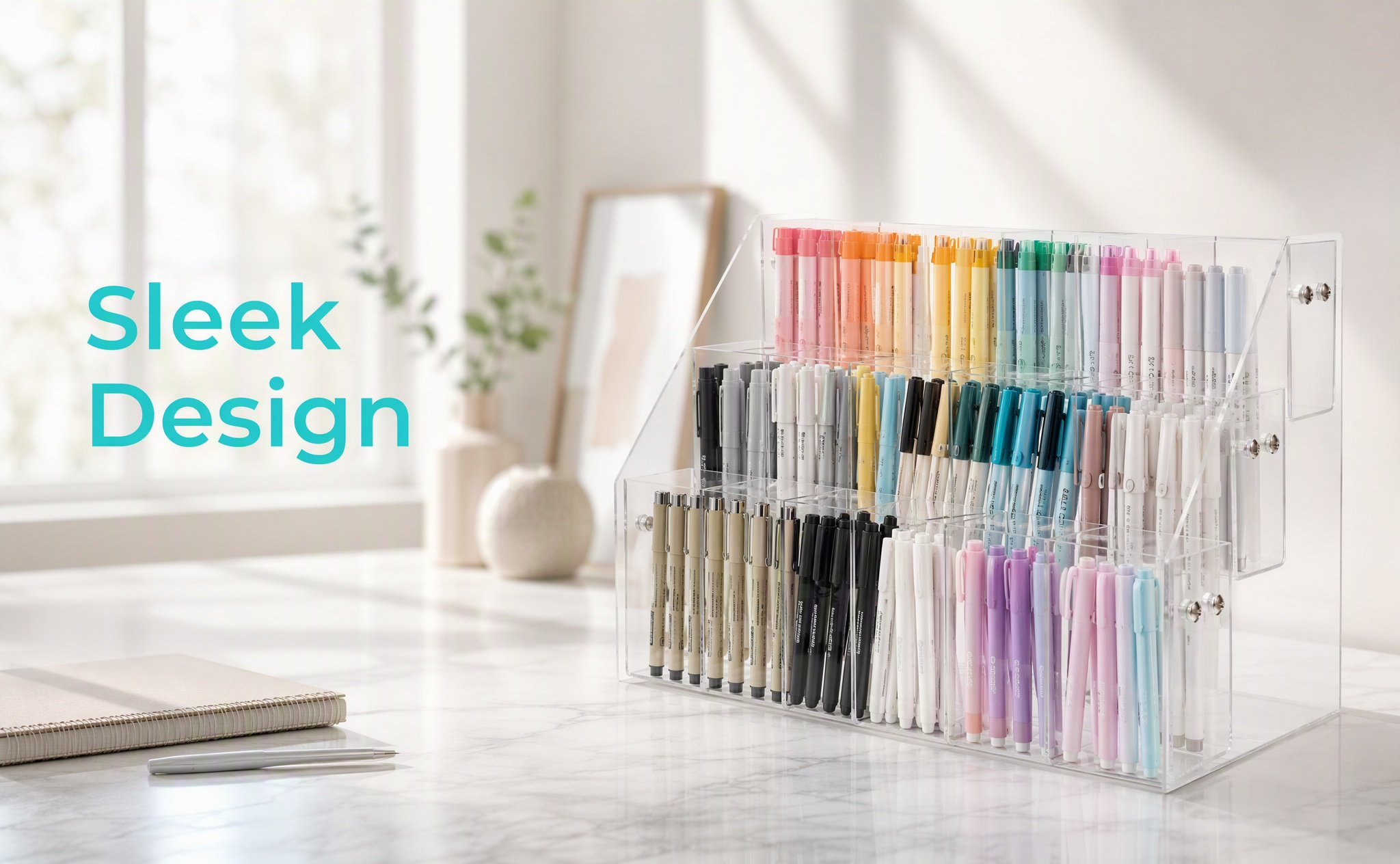 Stationery Office And School Supply Stores - แท่นวางปากกาอะคริลิกแบบใส ที่จัดระเบียบโต๊ะสำหรับปากกา ดินสอ ปากกาเมจิก พู่กัน อุปกรณ์ศิลปะ